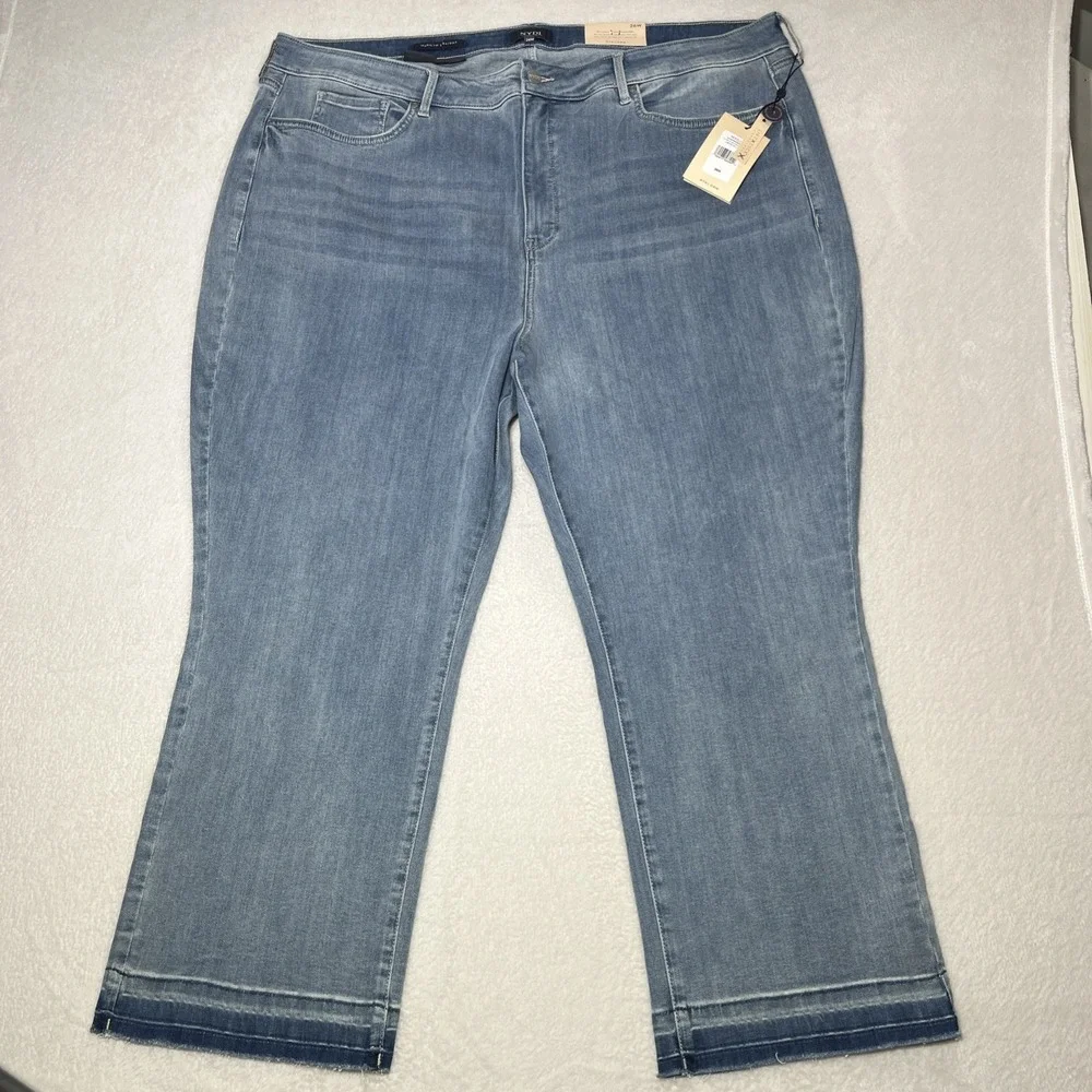 Nydj‎ Marilyn 26W Straight Jeans Blue Denim NWT Raw Hem